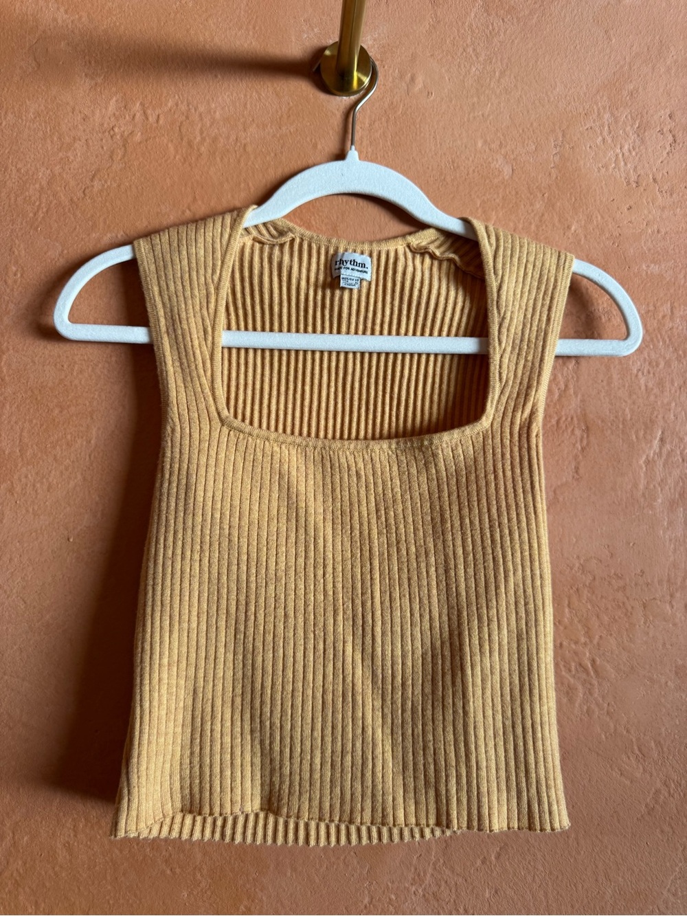 Rhythm Rib Knit Square Neck Sweater Tank Top Mustard Yellow Medium